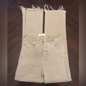 High-Rise Cropped Jeans in Beige - Women